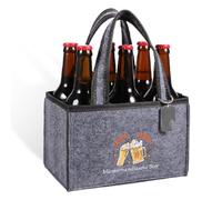 Komoke Borsa da uomo per birra, pratica borsa per bottiglie per 6 bottiglie, borsa da uomo riutilizzabile con divisori e maniglia, 30°, 40°, 50°, 60° e 70° compleanno, grigio., 24x15x15 cm, Beer