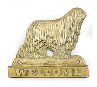 Komondor - un cartello per la porta con un cane, una targa di benvenuto in otton