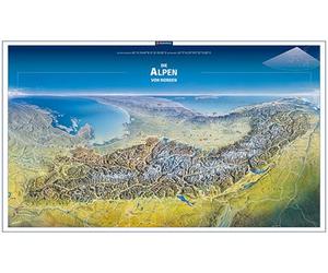 KOMPASS Panorama-Poster Die Alpen von Norden: Plano in der Rolle 1:1000000: 376