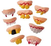 KOMUNJ 10 pezzi brutti denti finti, in lattice, divertenti denti artificiali, per cosplay, regalo per amici