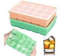 KOMUNJ 2 stampi per cubetti di ghiaccio in silicone platinico, con coperchio, inodore, impilabili e lavabili in lavastoviglie, per birra, whisky, cocktail e snack inclusi, senza BPA