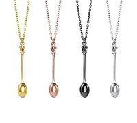KOMUNJ 4 collane con ciondolo a forma di cucchiaio e cucchiaio, per feste in maschera (argento, oro, oro rosa, nero)