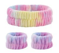 KOMUNJ Set di 3 fasce per il lavaggio del polso, morbide per trucco, fascia elastica per il polso, fascia per il sudore, per donne e ragazze, Dazzle Light, sette colori