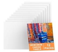 Koncci Tela per Dipingere 20x20cm - Set di 12 Tele - Telo Bianco per Colori Acrilici, ad Olio, Tempere, Cotone, per Bambini e Adulto