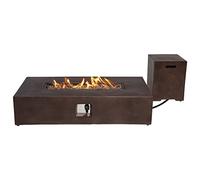 Koncemel Tavolo per caminetto a gas propano per patio, con serbatoio da 9,1 kg, braciere rettangolare da 50.000 BTU, finitura simile al cemento con rocce laviche, copertura antipioggia, 142,2 x 73,7