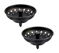 KONE Tappo di scarico per lavello nero, confezione da 2 pezzi, in acciaio inox nero opaco, adatto per lavello da cucina universale da 3-1/2", manopola centrale in metallo con tappo in gomma