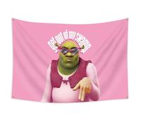 Konern Arazzo Shrek da 101,6 x 152,4 cm, rosa con scritta "Get Out Of My Swamp", divertente arazzo da appendere alla parete (stampa fronte/retro, poliestere 150D luminoso e vivace, design con