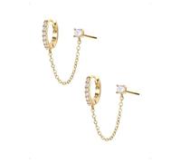 KONFEN 1 Paio Orecchini e Orecchio a Bottone Catena Donna Oro Placcato 14K, Orecchini Cerchio Catena Piercing Helix Cartilagine Con Zirconi Brillanti, Minimalisti Lpoallergenico Orecchio Gioielli Oro