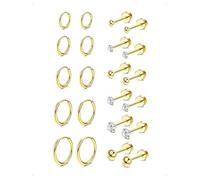 KONFEN 11 Paia Orecchini Bottone Set Donna Acciaio Inossidabile, Piercing Orecchio Cartilagine Zirconi Sfera Orecchini Cerchio Piccoli Multi-Dimensioni Tragus Helix Conch Ipoallergenici Gioielli, Oro