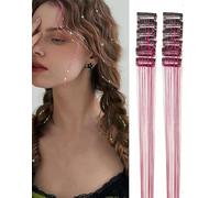 KONFEN 12 Pezzi Extension Capelli Clip Tinsel Hair Glitter, 50 CM Ciocche Brillantini Donna, Strisce Estensioni Orpelli Accessori Capelli Glitterati Quotidiano Creative Acconciature Rosso Porpora