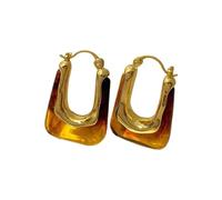 KONFEN 18K Orecchini Cerchio Donna, Forma a U Orecchini Cerchio Oro 18K con Resina, Chunky Elegante Orrichine Geometria Orecchini Anallergici Grandi Gioielli Regali per Ragazze (Ambra)
