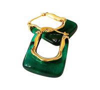 KONFEN 18K Orecchini Cerchio Donna, Forma a U Orecchini Cerchio Oro 18K con Resina, Chunky Elegante Orrichine Geometria Orecchini Anallergici Grandi Gioielli Regali per Ragazze (Verde)