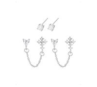 KONFEN 2 Paia Orecchini a Bottone Donna Con Catena, Orecchini Forma Croce e Cuore Piercing Helix Cartilagine Con Zirconi Brillanti, Fantasia Lpoallergenico Orecchio Piccoli Gioielli Regalo, Argento
