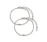 KONFEN 2 Pezzi Bracciale Donna Nodo Set, Bracciali Regolabile Titanio Placcato Oro 18K, Braccialetto D'Amore Dell'Amicizia Minimalista Catena Serpente Braccialetti Gioiello Ragazze Coppia, Argento