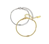 KONFEN 2 Pezzi Bracciale Donna Nodo Set, Bracciali Regolabile Titanio Placcato Oro 18K, Braccialetto D'Amore Dell'Amicizia Minimalista Catena Serpente Braccialetti Gioiello Amica Coppia, Oro Argento