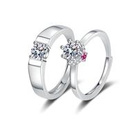 KONFEN 2 Pezzi Cubica Zirconia Fedine Fidanzamento Coppia, Aperto Regolabile Pollice Anelli di Promessa per Uomo e Donna, Gioielli da Sposa Ipoallergenici con Anello Classico per Anniversario