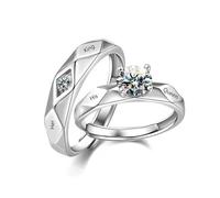 KONFEN 2 Pezzi Cubica Zirconia Fedine Fidanzamento Coppia, Aperto Regolabile Pollice Anelli di Promessa per Uomo e Donna, Personalizzato Gioielli da Sposa Ipoallergenici con lettera per Anniversario