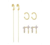 KONFEN 3 Paia di Orecchini e Orecchio a Bottone Da Donna, Orecchini Cerchio Doppi Catena Piercing Helix, Ear Cuff Con Zirconi Brillanti Regolabili, Impilabile Lpoallergenico Orecchio Gioielli, Oro
