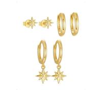KONFEN 3 Paia Orecchini a Bottone Cerchio Set Donna, Squisito Stella Otto Punte Pendenti Multi Piercing Impilabile Orecchio, Cartilagine Tragus Helix Conch Ipoallergenici Gioielli Fantasia, Oro