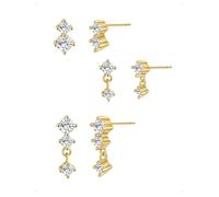 KONFEN 3 Paia Orecchini a Bottone Da Donna, Orecchini Piccoli Pendenti Piercing Helix Cartilagine Con Zirconi Brillanti Impilabile, Minimalisti e Lpoallergenico Orecchio Donna Gioielli Regalo, Oro