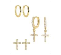 KONFEN 3 Paia Orecchini e Orecchio a Bottone Donna Oro Placcato 14K, Orecchini Piccoli Cerchio Doppia Croce Piercing Helix Con Zirconi Brillanti, Leggeri Lpoallergenico Orecchio Pendenti Gioielli Oro