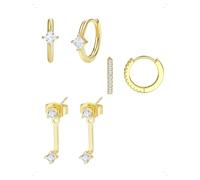 KONFEN 3 Paia Orecchini e Orecchio A Bottone Set Donna, Orecchini Cerchio Aperta Piccoli Piercing Helix Cartilagine Con Zirconi Brillanti, Minimalisti Lpoallergenico Orecchio Gioielli Regalo, Oro