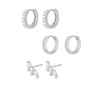 KONFEN 3 Paia Orecchini e Orecchio A Bottone Set Donna, Orecchini Cerchio Piccoli Forma Piuma Piercing Helix Con Zirconi Brillanti, Leggero Lpoallergenico Orecchio Cartilagine Gioielli Regalo Argento