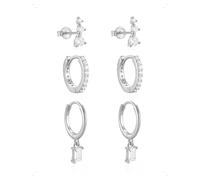 KONFEN 3 Paia Orecchini e Orecchio A Bottone Set Donna, Orecchini Cerchio Piccoli Pendenti Piercing Helix Con Zirconi Brillanti, Elegante Lpoallergenico Orecchio Cartilagine Gioielli Regalo, Argento