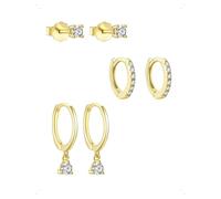 KONFEN 3 Paia Orecchini e Orecchio A Bottone Set Donna, Orecchini Cerchio Piccoli Piercing Helix Con Zirconi Brillanti Pendenti, Impilabile Lpoallergenico Orecchio Cartilagine Gioielli Regalo, Oro