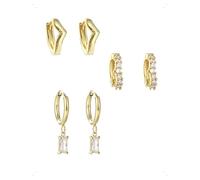 KONFEN 3 Paia Orecchini Set Donna Oro Placcato 14K, Orecchini Cerchio Piccoli Pendenti Piercing Helix Cartilagine Con Zirconi Brillanti, Minimalisti Lpoallergenico Orecchio Donna Gioielli Regalo, Oro