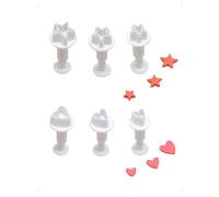 KONFEN 3 pezzi a forma di cuore e 3 pezzi a forma di stella a cinque punte stampini a pressione, stampo 3D in plastica per biscotti torte biscotti pasta frolla caramelle dolciumi pasticceria bianchi