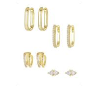 KONFEN 4 Paia Orecchini e Orecchio A Bottone Set Donna, Orecchini Cerchio Piccoli Piercing Helix Cartilagine Con Zirconi Brillanti, Elegante ear Cuff Regolabile, Lpoallergenico Orecchio Gioielli, Oro