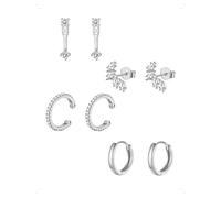 KONFEN 4 Paia Orecchini e Orecchio A Bottone Set Donna, Orecchini Cerchio Piccoli Piuma Aperta Piercing Helix Con Zirconi Brillanti, Minimalisti Lpoallergenico Orecchio Donna Gioielli Regalo, Argento