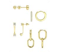 KONFEN 4 Paia Orecchini e Orecchio A Bottone Set Donna Oro Placcato 14K, Orecchini Cerchio Doppio Pendenti Aperta Piercing Helix Con Zirconi Brillanti, Lpoallergenico Orecchio Gioielli Regalo, Oro