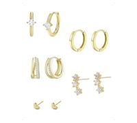 KONFEN 5 Paia Orecchini e Orecchio A Bottone Set Donna Oro Placcato 14K, Orecchini Piccoli Doppio Cerchio Cuore Con Zirconi Brillanti, Lpoallergenico Orecchio Piercing Helix Cartilagine Gioielli, Oro