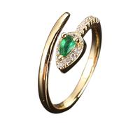 KONFEN Anelli Aperti Regolabili con Smeraldi di Alta Qualità da Donna, Anello a Serpente con Zircone, Festa di Nozze Classica Elegante e Vintage per Donne, Verde, Acciaio