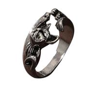 KONFEN Anelli Intagliati Regolabili da Uomo, Anelli Aperti Vintage Hip Pop, Gattino Gotico Punk Classico Vintage, Gufo, Occhio del Diavolo, Gioielli da Uomo Portafortuna, Argento, Lega