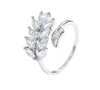 KONFEN Anelli regolabili da donna, anello con piume di zirconia cubica, anello a foglia, anello aperto regolabile, regali di gioielli da donna per ragazze (argento)