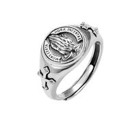 KONFEN Anello da Uomo con Mani in Preghiera, Vichingo Anelli Regolabili Intagliate per Uomo Materiale Ipoallergenico, Croce Vintage Hip Pop Aperti Gotico Punk Unico Texture Gioielli Uomo, Argento