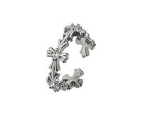 KONFEN Anello Donna Apertura Regolabile Aperto, Croce con brillante Zirconi, Anelli Stackable per Fede e Moda retrò Gioiello Regalo, Argento