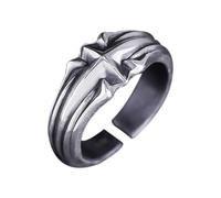 KONFEN Anello Stella Uomo, Vichingo Anelli Intagliati Regolabile per Uomo Materiale Ipoallergenico, Vintage Hip Pop Anelli Aperti Gothic Punk Classic Unique Texture Mens Jewellery, Argento