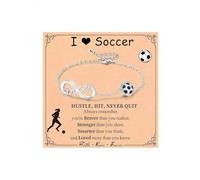 KONFEN Bracciale Donna, Catena Placcata Oro 14 Carati Regolabile, con Simbolo Infinito e Pallone da Calcio, Con Carta Regalo, Gioielli da Regalo di Compleanno per Appassionati di Calcio, Argento, A