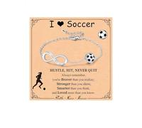 KONFEN Bracciale Donna, Catena Placcata Oro 14 Carati Regolabile, con Simbolo Infinito e Pallone da Calcio, Con Carta Regalo, Gioielli da Regalo di Compleanno per Appassionati di Calcio, Argento, B