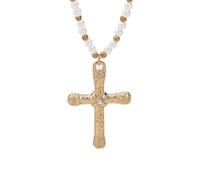KONFEN Collana con ciondolo a croce da donna, collana a catena in lega perline, ciondolo doppia croce vintage con strass, collana di gioielli per ragazze donna (4 stili, oro/argento)