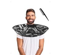 KONFEN Mantellina Parrucchiere con Pettine, Mantello Stampa da Taglio Di Capelli Impermeabile e Pieghevole a Forma Ombrello, Regolabile Mantella Famiglia Salone Barbiere Tagliare Colore, Nero