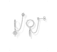 KONFEN Orecchini a Bottone Cerchio Donna, Stella Otto Punte Squisito Zirconi Catena Pendenti Multi Piercing Impilabile Orecchio Cartilagine Tragus Helix Conch Ipoallergenici Gioielli Fantasia Argento