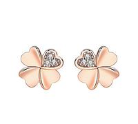 KONFEN Orecchini Donna Argento 925, Orecchini Quadrifoglio con Zirconi, Orecchino Piccoli Elegante Orrichine Piccolo Earrings Nichel Free Anallergici Regali per Ragazze (Rosé)