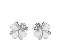 KONFEN Orecchini Donna Argento 925, Orecchini Quadrifoglio con Zirconi, Orecchino Piccoli Elegante Orrichine Piccolo Earrings Nichel Free Anallergici Regali per Ragazze (Argento)