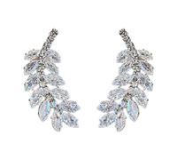 KONFEN Orecchini Foglia Donna, Orecchini con Cubic Zirconi, Elegante Orrichine Piccoli Earring Geometria Anallergici Gioielli Regali per Ragazze (Argento)