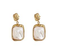 KONFEN Orecchini Perle Oro Donna, 14K Orecchini Perla Barocche Pendenti Donna, Orecchino Perle Pendente Elegante Geometria Orrichine Earrings Nichel Free Anallergici Regali per Ragazze